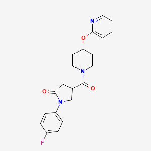 molecular formula C21H22FN3O3 B2401132 1-(4-Fluorophenyl)-4-(4-(pyridin-2-yloxy)piperidine-1-carbonyl)pyrrolidin-2-one CAS No. 1428372-73-9