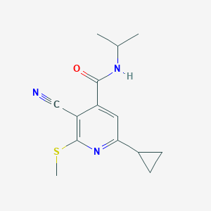 molecular formula C14H17N3OS B2401135 3-cyano-6-cyclopropyl-2-(methylsulfanyl)-N-(propan-2-yl)pyridine-4-carboxamide CAS No. 1797930-93-8