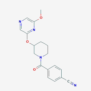 molecular formula C18H18N4O3 B2401153 4-(3-((6-Methoxypyrazin-2-yl)oxy)piperidine-1-carbonyl)benzonitrile CAS No. 2034481-43-9