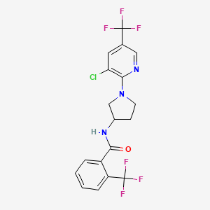 molecular formula C18H14ClF6N3O B2401164 N-[1-[3-Chloro-5-(trifluoromethyl)pyridin-2-yl]pyrrolidin-3-yl]-2-(trifluoromethyl)benzamide CAS No. 2085690-53-3