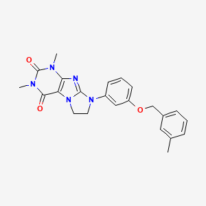 molecular formula C23H23N5O3 B2401166 1,3-Dimethyl-8-{3-[(3-methylphenyl)methoxy]phenyl}-1,3,5-trihydroimidazolidino [1,2-h]purine-2,4-dione CAS No. 1020971-89-4