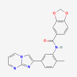 molecular formula C21H16N4O3 B2401167 N-(5-(imidazo[1,2-a]pyrimidin-2-yl)-2-methylphenyl)benzo[d][1,3]dioxole-5-carboxamide CAS No. 862810-27-3