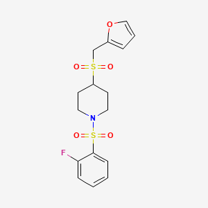 molecular formula C16H18FNO5S2 B2401179 1-((2-Fluorophenyl)sulfonyl)-4-((furan-2-ylmethyl)sulfonyl)piperidine CAS No. 1448128-57-1