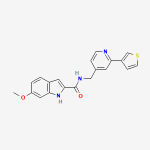 molecular formula C20H17N3O2S B2401187 6-methoxy-N-((2-(thiophen-3-yl)pyridin-4-yl)methyl)-1H-indole-2-carboxamide CAS No. 2034396-87-5