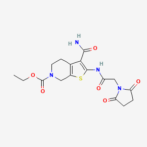 molecular formula C17H20N4O6S B2401235 ethyl 3-carbamoyl-2-(2-(2,5-dioxopyrrolidin-1-yl)acetamido)-4,5-dihydrothieno[2,3-c]pyridine-6(7H)-carboxylate CAS No. 864925-96-2