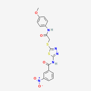 molecular formula C18H15N5O5S2 B2401241 3-硝基苯甲酰胺-N-(5-((2-((4-甲氧基苯基)氨基)-2-氧代乙基)硫代)-1,3,4-噻二唑-2-基) CAS No. 392293-77-5