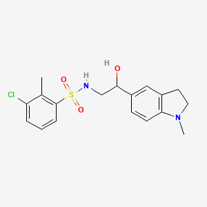 molecular formula C18H21ClN2O3S B2401277 3-chloro-N-(2-hydroxy-2-(1-methylindolin-5-yl)ethyl)-2-methylbenzenesulfonamide CAS No. 1705037-96-2