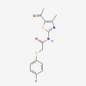 molecular formula C14H13FN2O2S2 B2401279 N-(5-acetyl-4-methylthiazol-2-yl)-2-((4-fluorophenyl)thio)acetamide CAS No. 896343-73-0