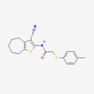 molecular formula C19H20N2OS2 B2401284 N-{3-cyano-4H,5H,6H,7H,8H-cyclohepta[b]thiophen-2-yl}-2-[(4-methylphenyl)sulfanyl]acetamide CAS No. 895456-14-1