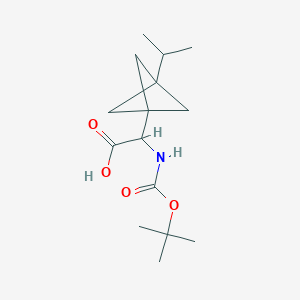 molecular formula C15H25NO4 B2401285 2-[(2-Methylpropan-2-yl)oxycarbonylamino]-2-(3-propan-2-yl-1-bicyclo[1.1.1]pentanyl)acetic acid CAS No. 2287261-97-4
