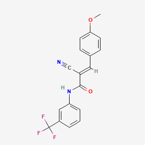 molecular formula C18H13F3N2O2 B2401300 (E)-2-シアノ-3-(4-メトキシフェニル)-N-(3-(トリフルオロメチル)フェニル)アクリルアミド CAS No. 301858-38-8