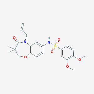molecular formula C22H26N2O6S B2401313 N-(5-allyl-3,3-dimethyl-4-oxo-2,3,4,5-tetrahydrobenzo[b][1,4]oxazepin-7-yl)-3,4-dimethoxybenzenesulfonamide CAS No. 922077-77-8