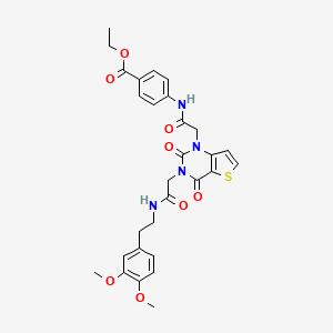 molecular formula C29H30N4O8S B2401399 ethyl 4-(2-(3-(2-((3,4-dimethoxyphenethyl)amino)-2-oxoethyl)-2,4-dioxo-3,4-dihydrothieno[3,2-d]pyrimidin-1(2H)-yl)acetamido)benzoate CAS No. 866812-23-9