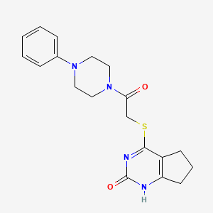 molecular formula C19H22N4O2S B2401400 4-{[2-oxo-2-(4-phenylpiperazin-1-yl)ethyl]sulfanyl}-1H,2H,5H,6H,7H-cyclopenta[d]pyrimidin-2-one CAS No. 946372-03-8