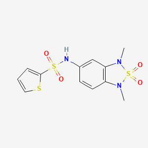 molecular formula C12H13N3O4S3 B2401405 N-(1,3-dimethyl-2,2-dioxido-1,3-dihydrobenzo[c][1,2,5]thiadiazol-5-yl)thiophene-2-sulfonamide CAS No. 2034540-92-4