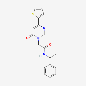 molecular formula C18H17N3O2S B2401427 2-(6-oxo-4-(thiophen-2-yl)pyrimidin-1(6H)-yl)-N-(1-phenylethyl)acetamide CAS No. 1257548-85-8