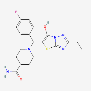 molecular formula C19H22FN5O2S B2401437 1-((2-Ethyl-6-hydroxythiazolo[3,2-b][1,2,4]triazol-5-yl)(4-fluorophenyl)methyl)piperidine-4-carboxamide CAS No. 887219-12-7