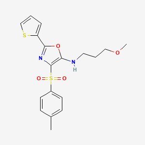 molecular formula C18H20N2O4S2 B2401440 N-(3-甲氧基丙基)-4-[(4-甲苯磺酰基)-2-(2-噻吩基)-1,3-噁唑-5-胺 CAS No. 627833-63-0