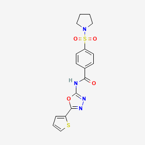 molecular formula C17H16N4O4S2 B2401445 4-pyrrolidin-1-ylsulfonyl-N-(5-thiophen-2-yl-1,3,4-oxadiazol-2-yl)benzamide CAS No. 533871-97-5