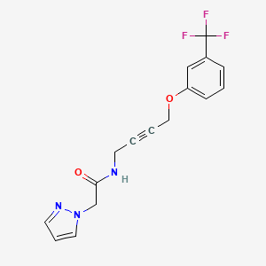 molecular formula C16H14F3N3O2 B2401455 2-(1H-pyrazol-1-yl)-N-(4-(3-(trifluoromethyl)phenoxy)but-2-yn-1-yl)acetamide CAS No. 1421507-96-1