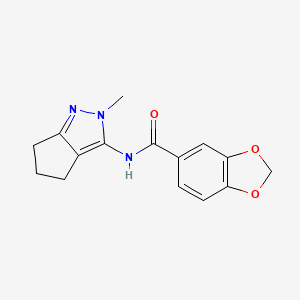 molecular formula C15H15N3O3 B2401462 N-(2-methyl-2,4,5,6-tetrahydrocyclopenta[c]pyrazol-3-yl)benzo[d][1,3]dioxole-5-carboxamide CAS No. 1105222-61-4