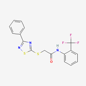 molecular formula C17H12F3N3OS2 B2401466 2-((3-phenyl-1,2,4-thiadiazol-5-yl)thio)-N-(2-(trifluoromethyl)phenyl)acetamide CAS No. 864856-19-9