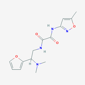 molecular formula C14H18N4O4 B2401470 N1-(2-(二甲氨基)-2-(呋喃-2-基)乙基)-N2-(5-甲基异恶唑-3-基)草酰胺 CAS No. 899744-98-0