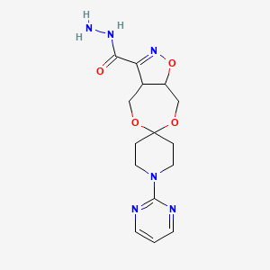 molecular formula C15H20N6O4 B2401472 4,5-双(羟甲基)-3-肼基-4,5-二氢异恶唑-1-(2-嘧啶基)哌啶-4-酮缩醛 CAS No. 303153-00-6