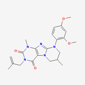 molecular formula C22H27N5O4 B2401486 9-(2,4-dimethoxyphenyl)-1,7-dimethyl-3-(2-methylprop-2-en-1-yl)-1H,2H,3H,4H,6H,7H,8H,9H-pyrimido[1,2-g]purine-2,4-dione CAS No. 876901-16-5