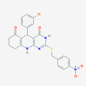 molecular formula C24H19BrN4O4S B2401493 5-(3-bromophenyl)-2-((4-nitrobenzyl)thio)-7,8,9,10-tetrahydropyrimido[4,5-b]quinoline-4,6(3H,5H)-dione CAS No. 537043-39-3