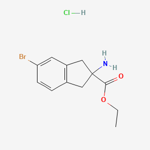 molecular formula C12H15BrClNO2 B2401502 ethyl 2-amino-5-bromo-2,3-dihydro-1H-indene-2-carboxylate hydrochloride CAS No. 907953-10-0