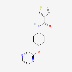 molecular formula C15H17N3O2S B2401579 N-((1r,4r)-4-(pyrazin-2-yloxy)cyclohexyl)thiophene-3-carboxamide CAS No. 2034316-53-3
