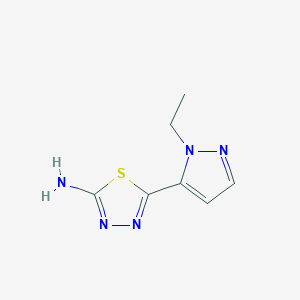 molecular formula C7H9N5S B2401581 5-(2-Ethylpyrazol-3-yl)-1,3,4-thiadiazol-2-amine CAS No. 1086332-24-2