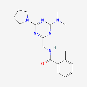 molecular formula C18H24N6O B2401591 N-((4-(dimethylamino)-6-(pyrrolidin-1-yl)-1,3,5-triazin-2-yl)methyl)-2-methylbenzamide CAS No. 2034519-47-4
