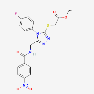 molecular formula C20H18FN5O5S B2401616 Ethyl 2-[[4-(4-fluorophenyl)-5-[[(4-nitrobenzoyl)amino]methyl]-1,2,4-triazol-3-yl]sulfanyl]acetate CAS No. 689750-15-0