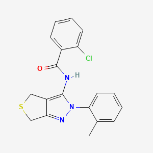 molecular formula C19H16ClN3OS B2401674 2-chloro-N-(2-(o-tolyl)-4,6-dihydro-2H-thieno[3,4-c]pyrazol-3-yl)benzamide CAS No. 396720-05-1