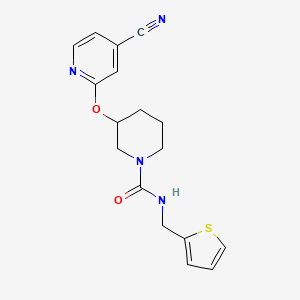 molecular formula C17H18N4O2S B2401693 3-((4-cyanopyridin-2-yl)oxy)-N-(thiophen-2-ylmethyl)piperidine-1-carboxamide CAS No. 2034618-23-8