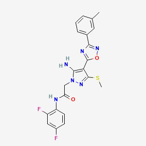 molecular formula C21H18F2N6O2S B2401700 2-[5-amino-4-[3-(3-methylphenyl)-1,2,4-oxadiazol-5-yl]-3-(methylthio)-1H-pyrazol-1-yl]-N-(2,4-difluorophenyl)acetamide CAS No. 1242866-20-1