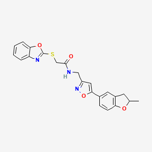 molecular formula C22H19N3O4S B2401720 2-(苯并[d]噁唑-2-硫基)-N-((5-(2-甲基-2,3-二氢苯并呋喃-5-基)异恶唑-3-基)甲基)乙酰胺 CAS No. 1207023-21-9