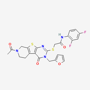 molecular formula C24H20F2N4O4S2 B2401723 2-((7-acetyl-3-(furan-2-ylmethyl)-4-oxo-3,4,5,6,7,8-hexahydropyrido[4',3':4,5]thieno[2,3-d]pyrimidin-2-yl)thio)-N-(2,4-difluorophenyl)acetamide CAS No. 1216742-87-8