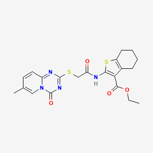 molecular formula C21H22N4O4S2 B2401734 ethyl 2-(2-((7-methyl-4-oxo-4H-pyrido[1,2-a][1,3,5]triazin-2-yl)thio)acetamido)-4,5,6,7-tetrahydrobenzo[b]thiophene-3-carboxylate CAS No. 896321-88-3