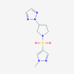 molecular formula C10H14N6O2S B2401744 2-(1-((1-甲基-1H-吡唑-4-基)磺酰基)吡咯烷-3-基)-2H-1,2,3-三唑 CAS No. 2034347-64-1