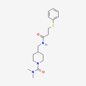 molecular formula C18H27N3O2S B2401751 N,N-二甲基-4-((3-(苯硫基)丙酰胺)甲基)哌啶-1-甲酰胺 CAS No. 2034283-16-2
