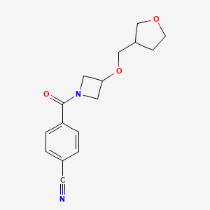 molecular formula C16H18N2O3 B2401800 4-{3-[(氧杂环丙烷-3-基)甲氧基]氮杂环丁-1-羰基}苯甲腈 CAS No. 2097927-25-6