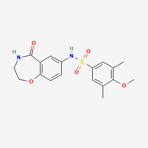molecular formula C18H20N2O5S B2401824 4-甲氧基-3,5-二甲基-N-(5-氧代-2,3,4,5-四氢苯并[f][1,4]恶嗪-7-基)苯磺酰胺 CAS No. 926032-68-0
