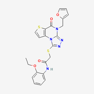 molecular formula C22H19N5O4S2 B2401833 N-(2-ethoxyphenyl)-2-((4-(furan-2-ylmethyl)-5-oxo-4,5-dihydrothieno[2,3-e][1,2,4]triazolo[4,3-a]pyrimidin-1-yl)thio)acetamide CAS No. 1242859-80-8