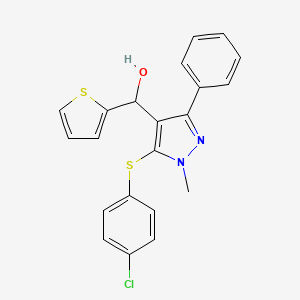 molecular formula C21H17ClN2OS2 B2401843 \{5-[(4-氯苯基)硫代]-1-甲基-3-苯基-1H-吡唑-4-基}(噻吩-2-基)甲醇} CAS No. 318949-16-5