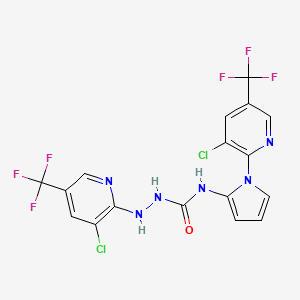 molecular formula C17H10Cl2F6N6O B2401862 2-[3-chloro-5-(trifluoromethyl)-2-pyridinyl]-N-{1-[3-chloro-5-(trifluoromethyl)-2-pyridinyl]-1H-pyrrol-2-yl}-1-hydrazinecarboxamide CAS No. 338407-23-1