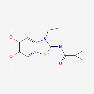 molecular formula C15H18N2O3S B2401874 N-(3-乙基-5,6-二甲氧基-1,3-苯并噻唑-2-亚甲基)环丙烷甲酰胺 CAS No. 895434-60-3