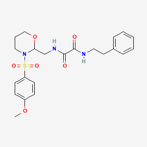 molecular formula C22H27N3O6S B2401899 N1-((3-((4-甲氧苯基)磺酰基)-1,3-恶唑烷-2-基)甲基)-N2-苯乙氧草酰胺 CAS No. 872880-83-6